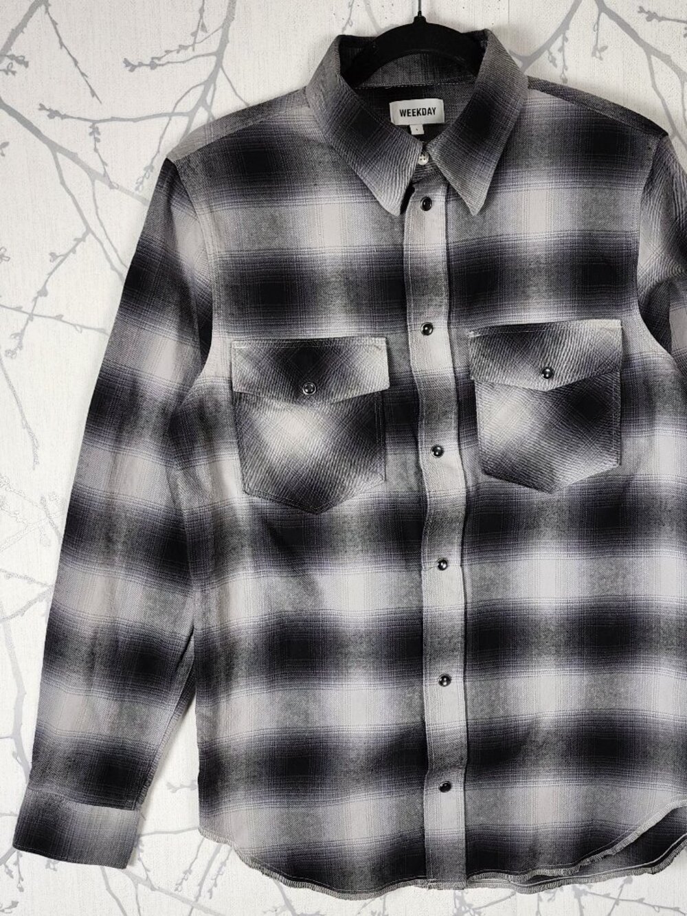 Weekday Blurry Plaid 100% Cotton Pearl Snap Western Shirt